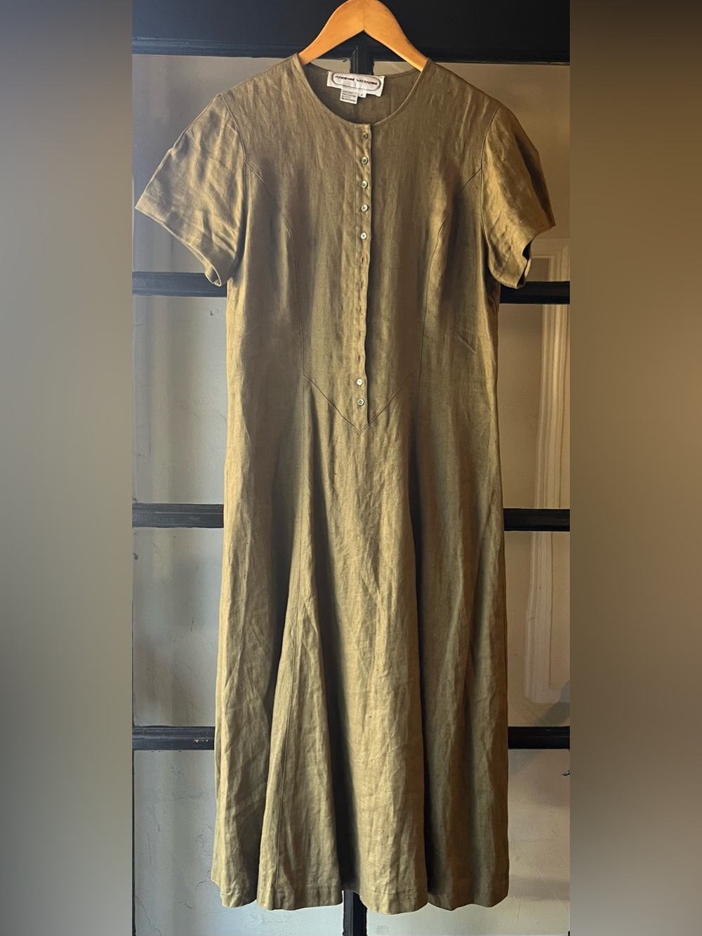 Darling Vintage 90’s Olive Linen Adrienne Vittadini Midi Dress